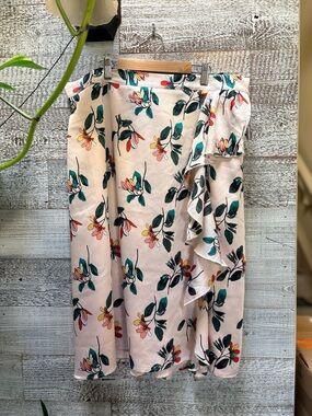 Ted Baker | Floral Ruffle Pull-On Feminine Midi Skirt - XXL, Blush Pink/Floral